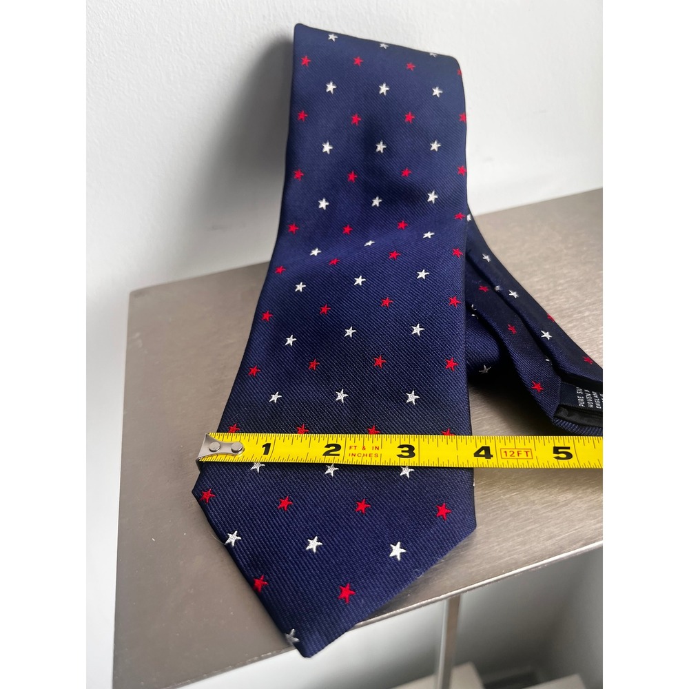 Brooks Brothers Tie Mens Navy Blue Silk Red White Star Pattern USA Made England - Picture 4 of 7